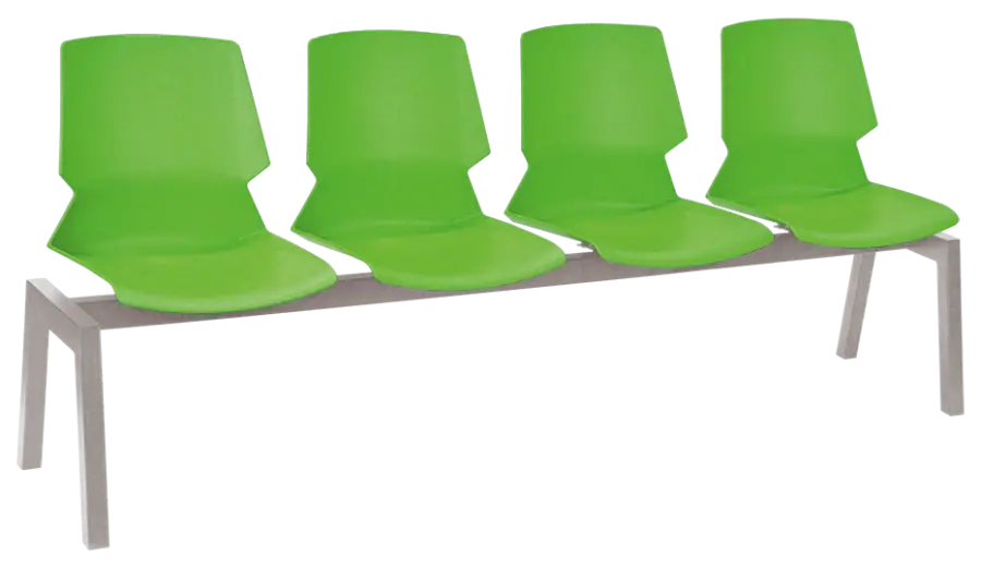PRETTY PLUS 4, plastová lavice do čekárny, 4-sedák, zelená, kostra stříbrná