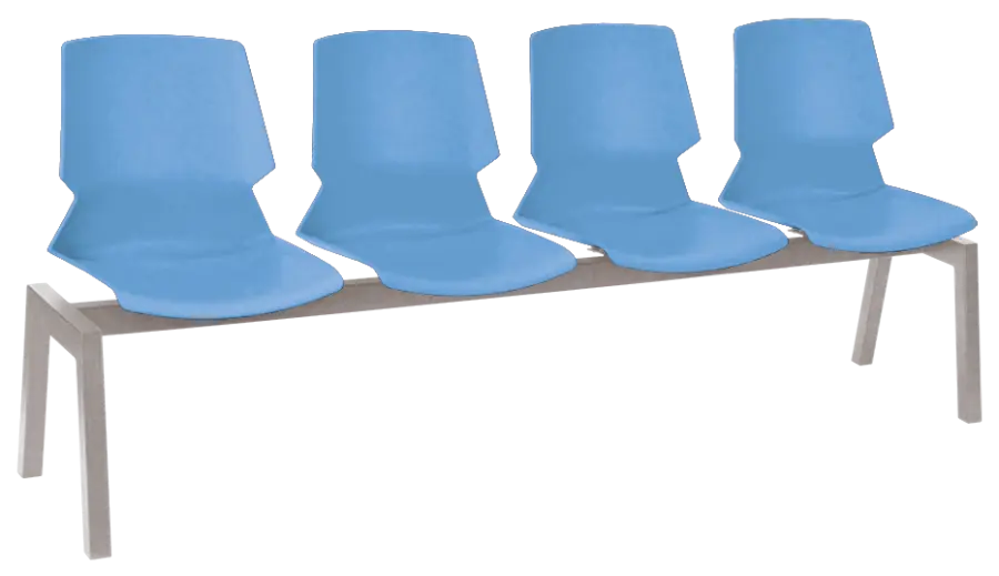 PRETTY PLUS 4, plastová lavice do čekárny, 4-sedák, světle modrá, kostra stříbrná