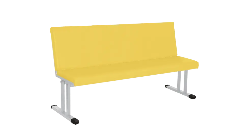 ROBUS 2000, čalouněná lavice do čekárny, 4-sedák, koženka HOLY - Z 01 žlutá, kostra stříbrná
