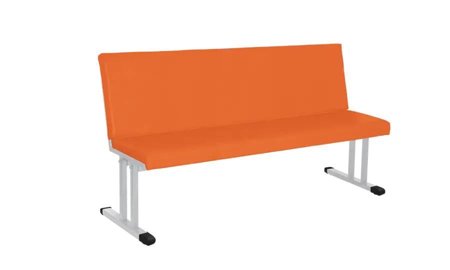 ROBUS 2000, čalouněná lavice do čekárny, 4-sedák, koženka HOLY - P 3 oranžová, kostra stříbrná