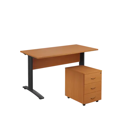 SET 547 stůl kancelářský, kovová podnož černá + kontejner pojízdný, 3-zásuvkový, buk royal