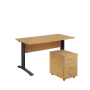 SET 547 stůl kancelářský, kovová podnož černá + kontejner pojízdný, 3-zásuvkový, javor horský