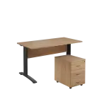 SET 547 stůl kancelářský, kovová podnož černá + kontejner pojízdný, 3-zásuvkový, dub bardolino