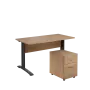 SET 547 stůl kancelářský, kovová podnož černá + kontejner pojízdný, 3-zásuvkový, dub bardolino