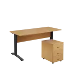 SET 567 stůl kancelářský, kovová podnož černá + kontejner pojízdný, 3-zásuvkový, javor