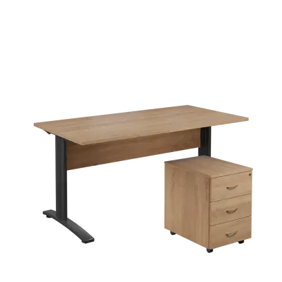 SET 568 stůl kancelářský, kovová podnož černá + kontejner pojízdný, 3-zásuvkový, dub bardolino