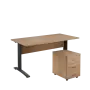 SET 568 stůl kancelářský, kovová podnož černá + kontejner pojízdný, 3-zásuvkový, dub bardolino
