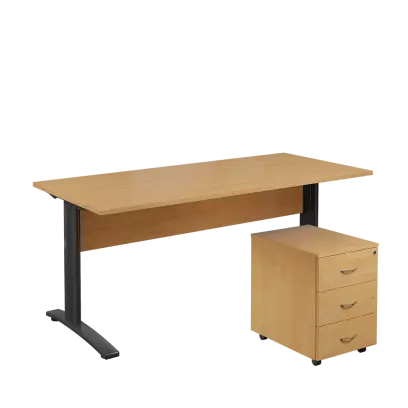 SET 588 stůl kancelářský, kovová podnož černá + kontejner pojízdný, 3-zásuvkový, javor horský