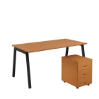 SET-A 368 stůl kancelářský, kovová podnož černá + kontejner pojízdný, 3-zásuvkový, buk royal