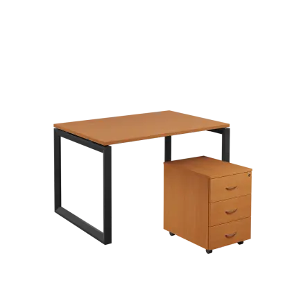 SET-O 328 stůl kancelářský, kovová podnož černá + kontejner pojízdný, 3-zásuvkový, buk royal