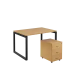 SET-O 328 stůl kancelářský, kovová podnož černá + kontejner pojízdný, 3-zásuvkový, javor horský