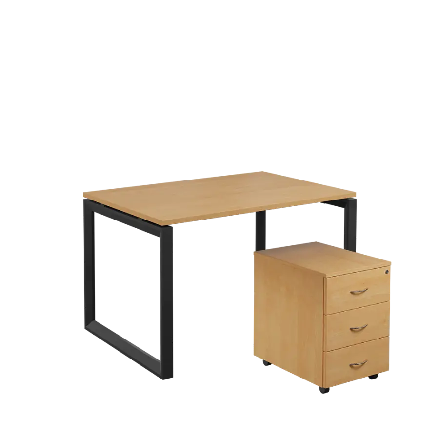 SET-O 328 stůl kancelářský, kovová podnož černá + kontejner pojízdný, 3-zásuvkový, javor horský