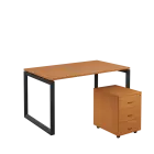 SET-O 348 stůl kancelářský, kovová podnož černá + kontejner pojízdný, 3-zásuvkový, buk royal