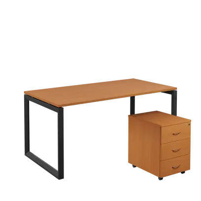 SET-O 368 stůl kancelářský, kovová podnož černá + kontejner pojízdný, 3-zásuvkový, buk royal