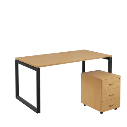 SET-O 368 stůl kancelářský, kovová podnož černá + kontejner pojízdný, 3-zásuvkový, javor horský