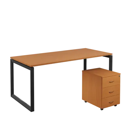 SET-O 388 stůl kancelářský, kovová podnož černá + kontejner pojízdný, 3-zásuvkový, buk royal