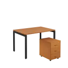 SET-U 328 stůl kancelářský, kovová podnož černá + kontejner pojízdný, 3-zásuvkový, buk royal