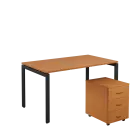 SET-U 348 stůl kancelářský, kovová podnož černá + kontejner pojízdný, 3-zásuvkový, buk royal