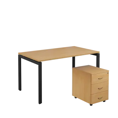 SET-U 348 stůl kancelářský, kovová podnož černá + kontejner pojízdný, 3-zásuvkový, javor horský