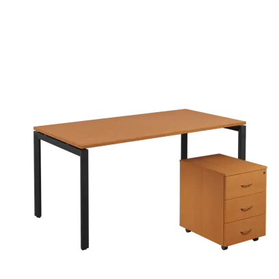 SET-U 368 stůl kancelářský, kovová podnož černá + kontejner pojízdný, 3-zásuvkový, buk royal