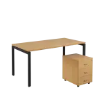 SET-U 368 stůl kancelářský, kovová podnož černá + kontejner pojízdný, 3-zásuvkový, javor horský