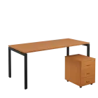 SET-U 388 stůl kancelářský, kovová podnož černá + kontejner pojízdný, 3-zásuvkový, buk royal