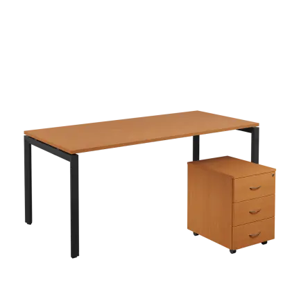 SET-U 388 stůl kancelářský, kovová podnož černá + kontejner pojízdný, 3-zásuvkový, buk royal