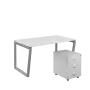 SET-V 348 stůl kancelářský, kovová podnož stříbrná + kontejner pojízdný, 3-zásuvkový, bílá