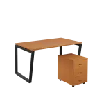 SET-V 348 stůl kancelářský, kovová podnož černá + kontejner pojízdný, 3-zásuvkový, buk royal