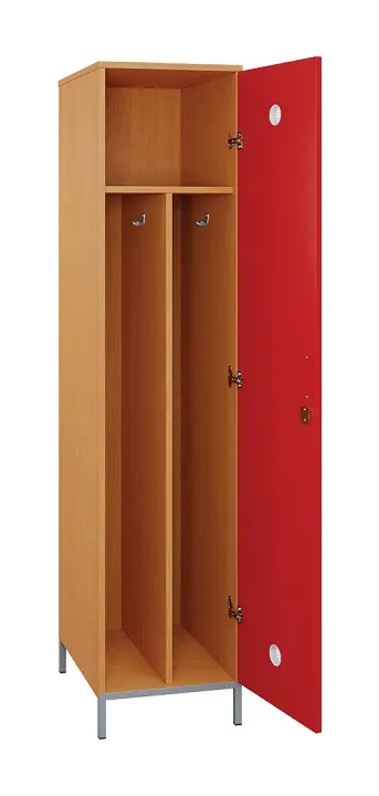 SLN - 41S šatní skříň dřevěná, 1-dveřová, háček, 1800 x 400 x 500, kovové nohy, korpus buk royal/dveře červená flamengo