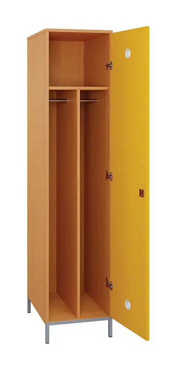 SLN - 41T šatní skříň dřevěná, 1-dveřová, šatní tyč, 1800 x 400 x 500, kovové nohy, korpus buk royal/dveře žlutá odio