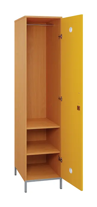 SLN - 42T šatní skříň dřevěná, 1-dveřová, šatní tyč, 1800 x 400 x 500, kovové nohy, korpus buk royal/dveře žlutá odio