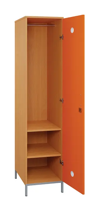 SLN - 42T šatní skříň dřevěná, 1-dveřová, šatní tyč, 1800 x 400 x 500, kovové nohy, korpus buk royal/dveře pomeranč