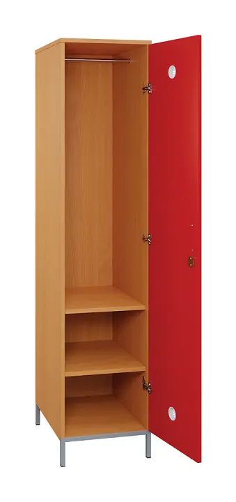 SLN - 42T šatní skříň dřevěná, 1-dveřová, šatní tyč, 1800 x 400 x 500, kovové nohy, korpus buk royal/dveře červená flamengo