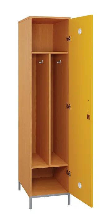 SLN - 43S šatní skříň dřevěná, 1-dveřová, háček, 1800 x 400 x 500, kovové nohy, korpus buk royal/dveře žlutá odio