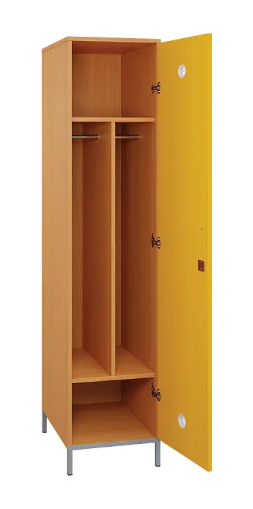 SLN - 43T šatní skříň dřevěná, 1-dveřová, šatní tyč, 1800 x 400 x 500, kovové nohy, korpus buk royal/dveře žlutá odio