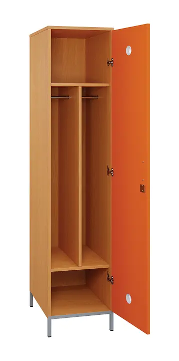 SLN - 43T šatní skříň dřevěná, 1-dveřová, šatní tyč, 1800 x 400 x 500, kovové nohy, korpus buk royal/dveře pomeranč