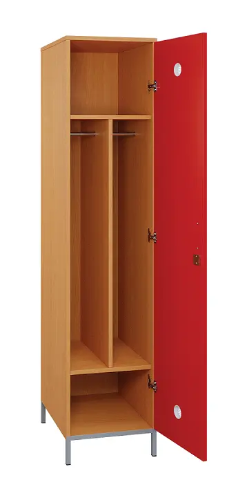 SLN - 43T šatní skříň dřevěná, 1-dveřová, šatní tyč, 1800 x 400 x 500, kovové nohy, korpus buk royal/dveře červená flamengo