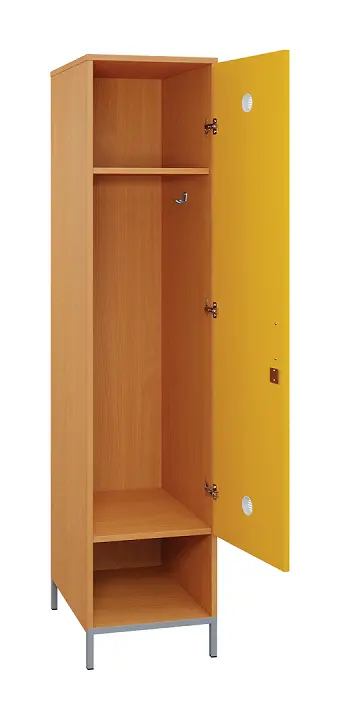 SLN - 44S šatní skříň dřevěná, 1-dveřová, háček, 1800 x 400 x 500, kovové nohy, korpus buk royal/dveře žlutá odio