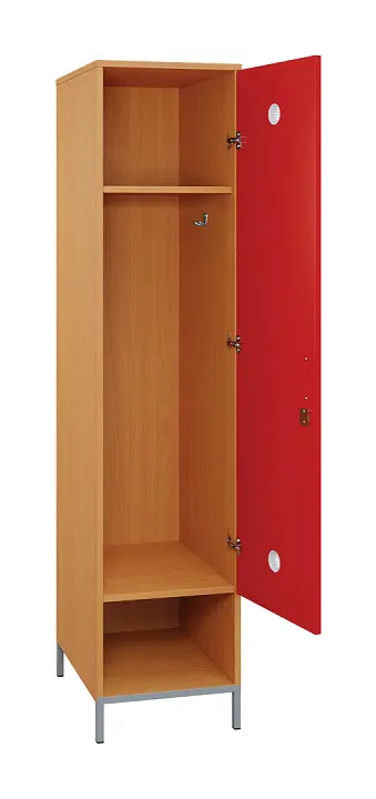 SLN - 44S šatní skříň dřevěná, 1-dveřová, háček, 1800 x 400 x 500, kovové nohy, korpus buk royal/dveře červená flamengo