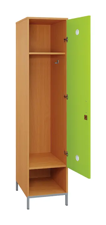 SLN - 44S šatní skříň dřevěná, 1-dveřová, háček, 1800 x 400 x 500, kovové nohy, korpus buk royal/dveře jarní zeleň