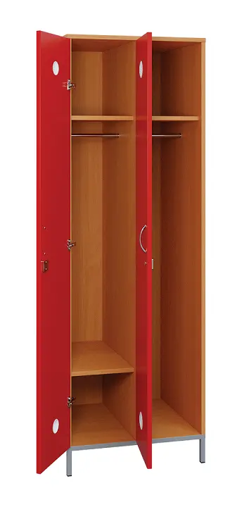SLN - 62T šatní skříň dřevěná, 2-dveřová, šatní tyč, 1800 x 600 x 500, kovové nohy, korpus buk royal/dveře červená flamengo