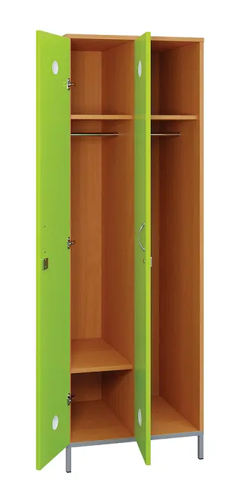 SLN - 62T šatní skříň dřevěná, 2-dveřová, šatní tyč, 1800 x 600 x 500, kovové nohy, korpus buk royal/dveře jarní zeleň