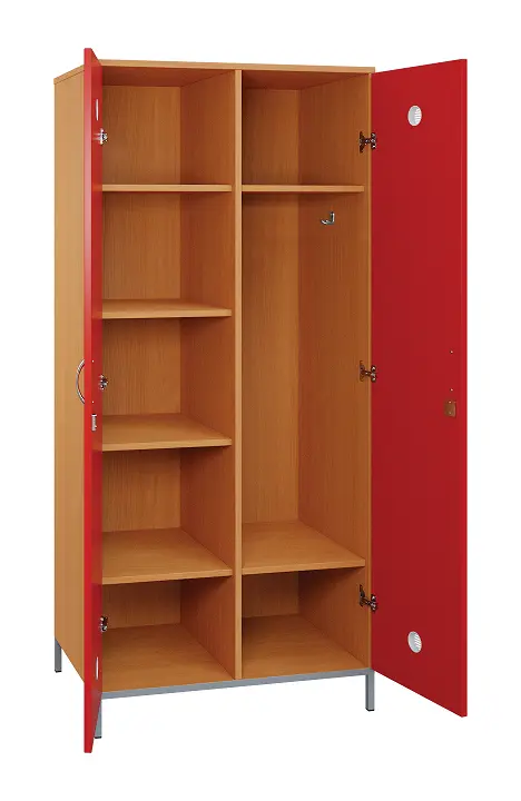 SLN - 81S šatní skříň dřevěná, 2-dveřová, háček, police, 1800 x 800 x 500, kovové nohy, korpus buk royal/ dveře červená flamengo