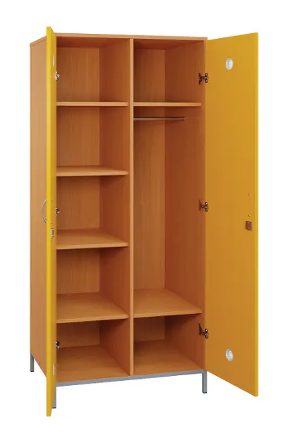 SLN - 81T šatní skříň dřevěná, 2-dveřová, šatní tyč, police, 1800 x 800 x 500, kovové nohy, korpus buk royal/dveře žlutá odio