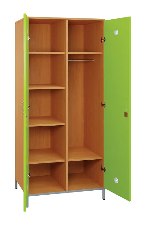 SLN - 81T šatní skříň dřevěná, 2-dveřová, šatní tyč, police, 1800 x 800 x 500, kovové nohy, korpus buk royal/dveře jarní zeleň
