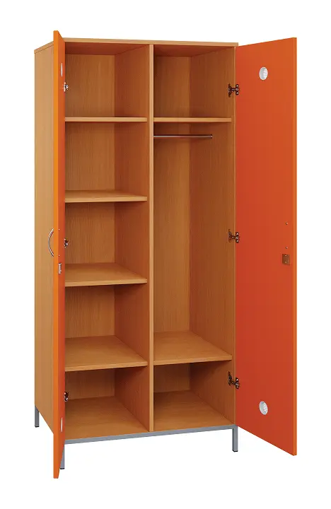 SLN - 81T šatní skříň dřevěná, 2-dveřová, šatní tyč, police, 1800 x 800 x 500, kovové nohy, korpus buk royal/dveře pomeranč