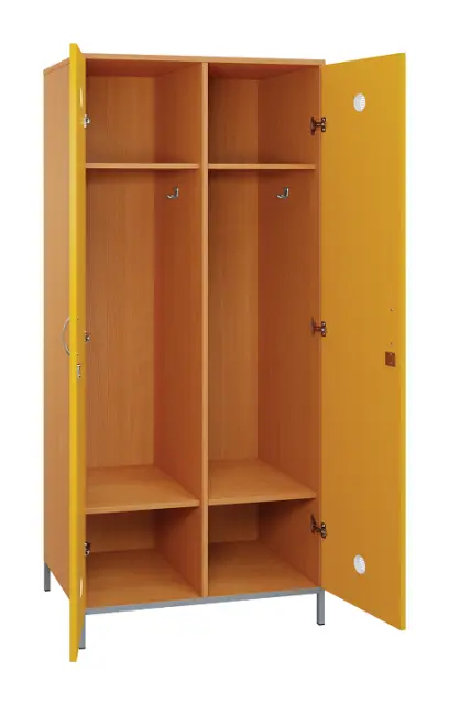 SLN - 82S šatní skříň dřevěná, 2-dveřová, háček, 1800 x 800 x 500, kovové nohy, korpus buk royal/dveře žlutá odio