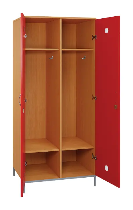 SLN - 82S šatní skříň dřevěná, 2-dveřová, háček, 1800 x 800 x 500, kovové nohy, korpus buk royal/dveře červená flamengo