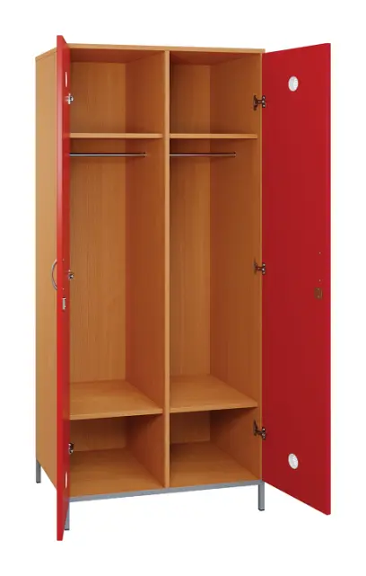 SLN - 82T šatní skříň dřevěná, 2-dveřová, šatní tyč, 1800 x 800 x 500, kovové nohy, korpus buk royal/dveře červená flamengo